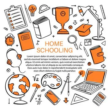 HOME SCHOOLING ONLINE Conceptual Vectors Distance Education Stock Illustration