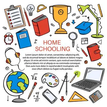 HOME SCHOOLING Vector Set Of Elements For Online Education Stock Illustration