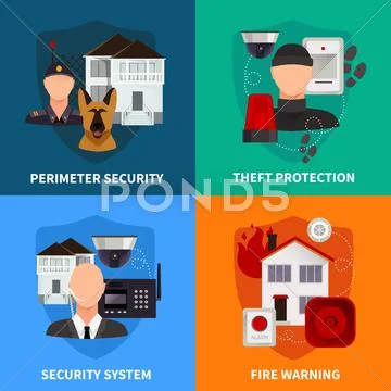 Home Security 2x2 Design Concept Set Stock Illustration