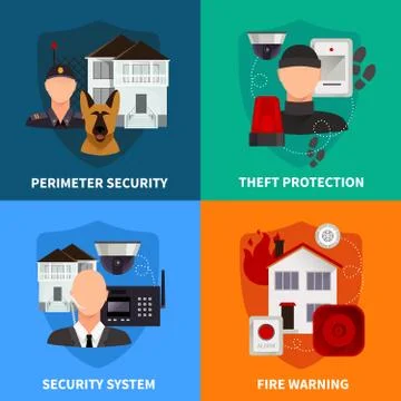 Home Security 2x2 Design Concept Set Illustrazione stock