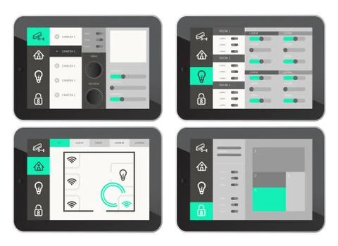 Home security app interface on tablet screen Stock Illustration