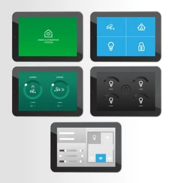 Home security app interface on tablet screen Stock Illustration