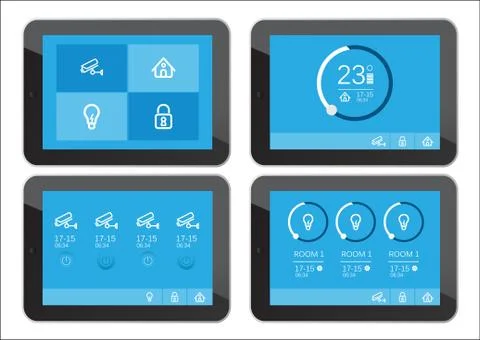 Home security app interface on tablet screen Stock Illustration