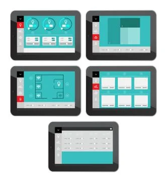 Home security app interface on tablet screen Stock Illustration