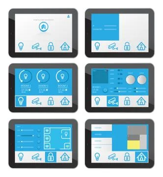 Home security app interface on tablet screen Stock Illustration