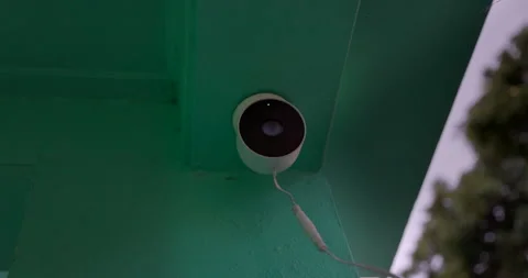 Home security camera mounted at front door of house - close up Stock Footage 271018613