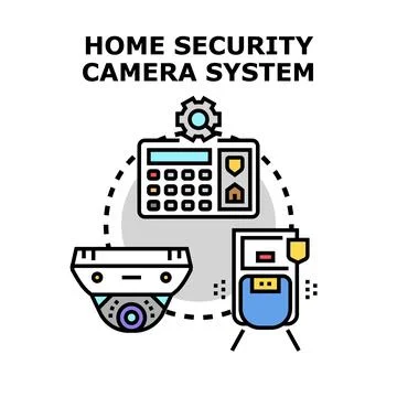 Home security camera system protecting remote property Ilustración de archivo