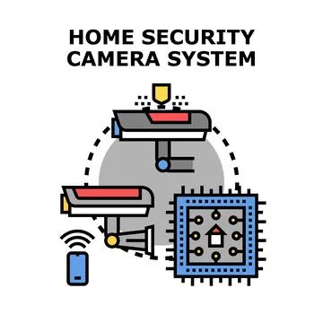 Home security camera system protecting smart house property Stock Illustration