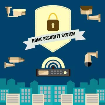 Home security cctv cam system flat design set Stock Illustration