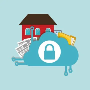 Home security cloud document folder padlock Stock Illustration