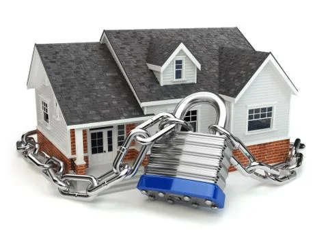 Home security concept. House with lock and chain Stock Illustration
