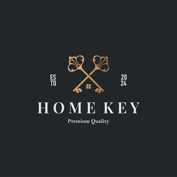 Home security design simple key logo old vintage minimalist template illust.. Stock Illustration