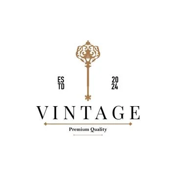 Home security design simple key logo old vintage minimalist template illust.. Stock Illustration
