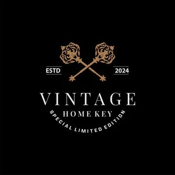 Home security design simple key logo old vintage minimalist template illust.. Stock-Illustration