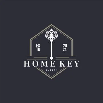 Home security design simple key logo old vintage minimalist template illust.. Stock Illustration