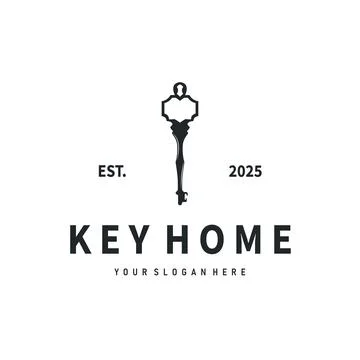 Home security design simple key logo old vintage minimalist template illust.. Stock Illustration