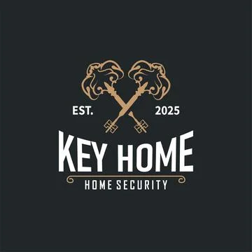 Home security design simple key logo old vintage minimalist template illust.. Stock Illustration