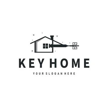 Home security design simple key logo old vintage minimalist template illust.. Stock Illustration