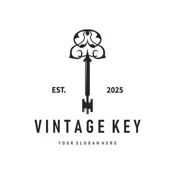 Home security design simple key logo old vintage minimalist template illust.. Stock Illustration