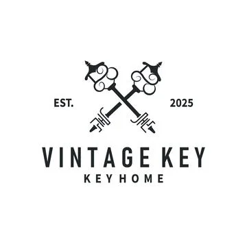 Home security design simple key logo old vintage minimalist template illust.. Stock Illustration
