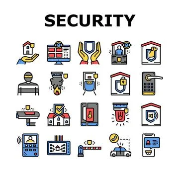Home Security Device Collection Icons Set Vector Stock Illustration