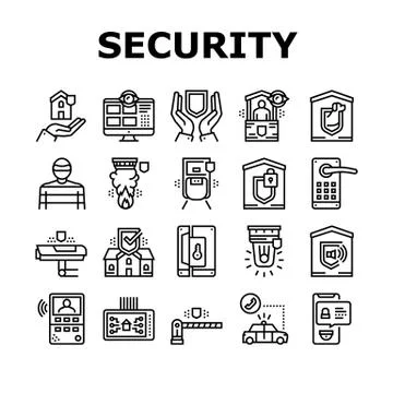 Home Security Device Collection Icons Set Vector Stock Illustration