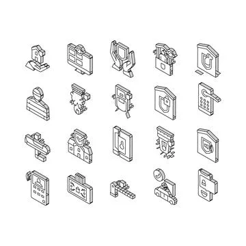 Home Security Device Collection isometric icons set vector Stock Illustration