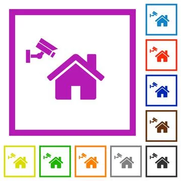 Home security flat framed icons Stock Illustration