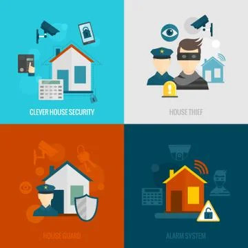 Home security flat set Stock Illustration