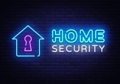 Home Security neon sign vector design template. Smart Home Security neon logo Stock Illustration