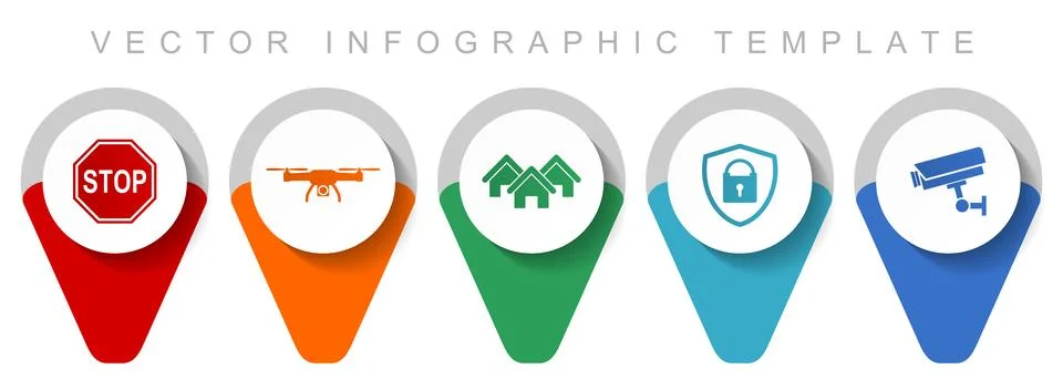Home security pointer collection, miscellaneous icons such as stop sign, dron Stock Illustration