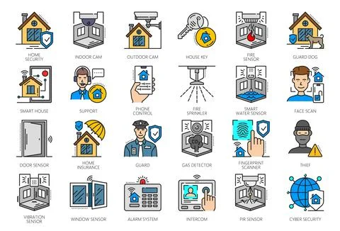 Home security, safety technology color line icon Stock Illustration