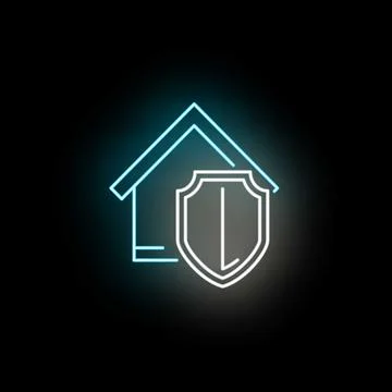 Home security shield protecting property neon icon Stock Illustration