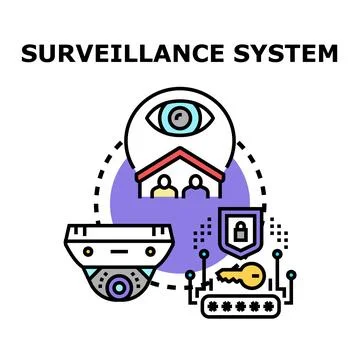 Home security surveillance system protecting family with cameras Stock Illustration