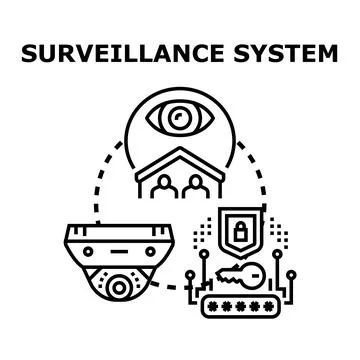 Home security surveillance system protecting family with cameras Stock Illustration