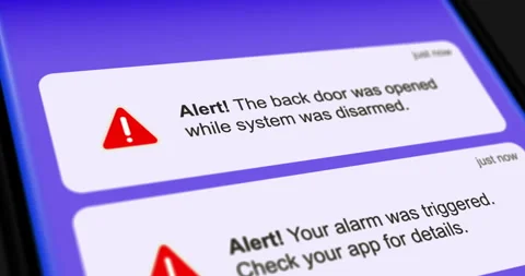 Home security system alerts, incoming messages on smartphone screen Stock Footage 312870704