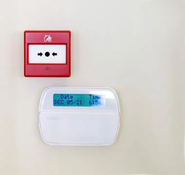 Home security system. Fire and security alarm on the wall. Foto stock