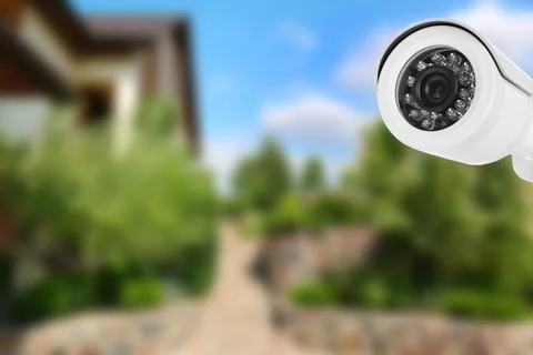 Home security system. House under CCTV camera surveillance Stock Photos