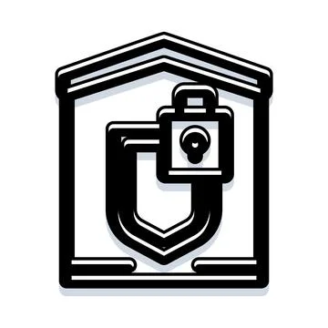 Home security system protection shield with padlock Illustrazione stock