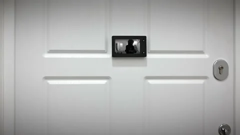 The home security system records the thief trying to open the door. Stock Footage 236457882