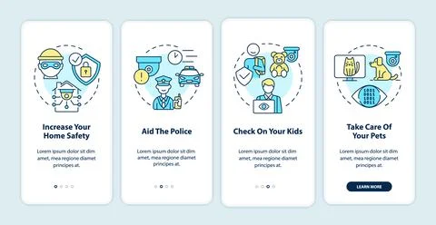 Home security systems onboarding mobile app page screen Stockillustratie