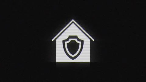 Home shield in glitch effect mp4 video Stock Illustration