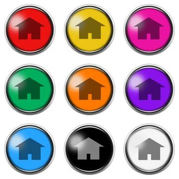 Home sign button icon set isolated on white with clipping path 3d illustration Stock Illustration