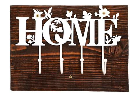 Home sign on wood with hooks Stock Photos