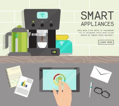 Home smart appliances remote control concept flat illustration vector. Modern Stock Illustration