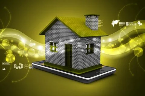 Home with smart phone Stock Illustration