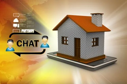 Home with smart phone Stock Illustration