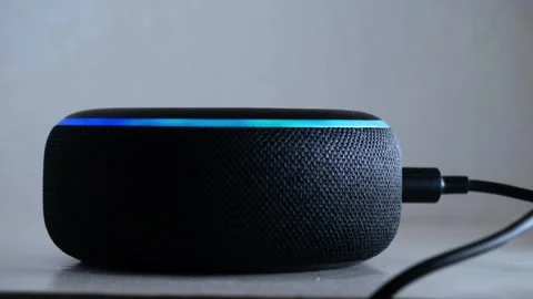 Home smart voice device close up Stock Footage 255999378