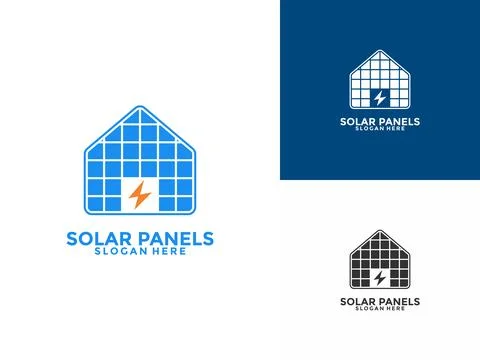 Home Solar panel logo vector design. Solar Energy with Lightning and House .. Stock Illustration