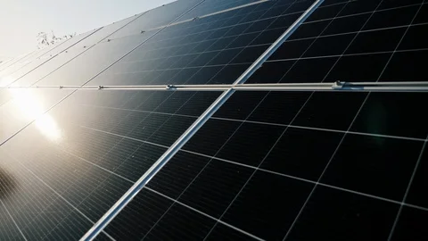 Home solar panels installed on the ground Stock Footage 125693781